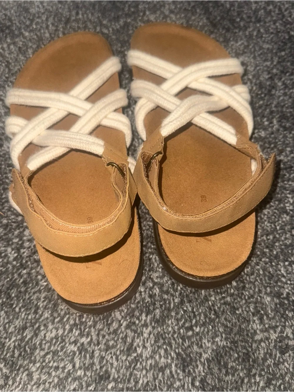 ZARA Tan Footbed with Cream Rope Strappy Sandals